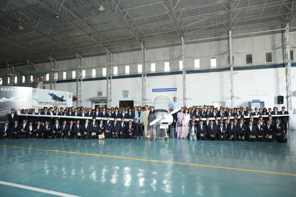 Students of Yoddhaa Defence Institute during aviation awareness program